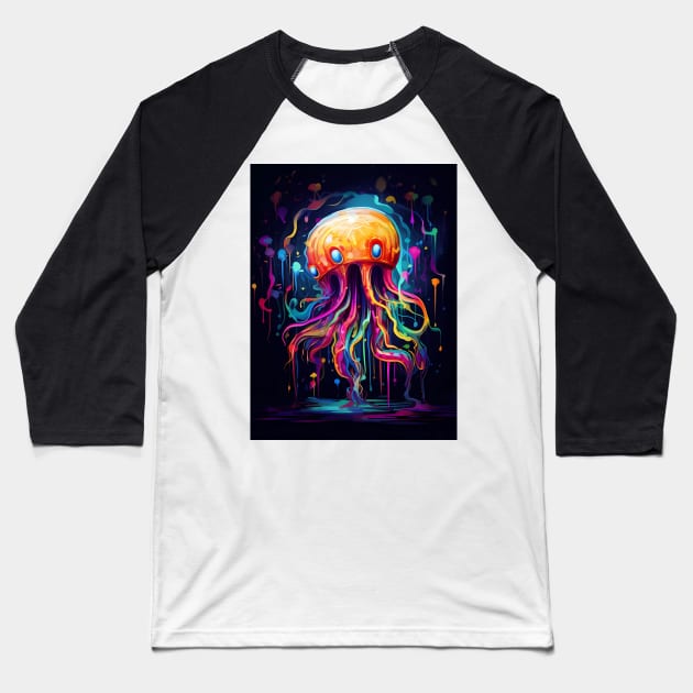 Neon Rainbow Jellyfish Baseball T-Shirt by Acid_rain